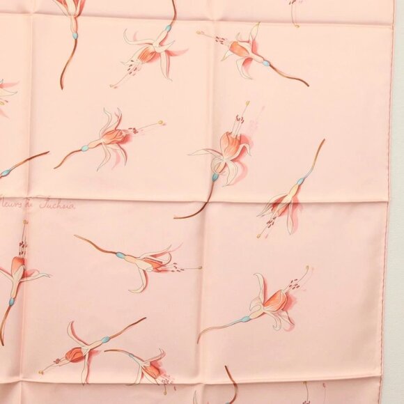 HERMES Carre 90 Scarf ""Fleurs De Fuchsia"" Silk Pink Auth am8730 - Picture 12 of 16